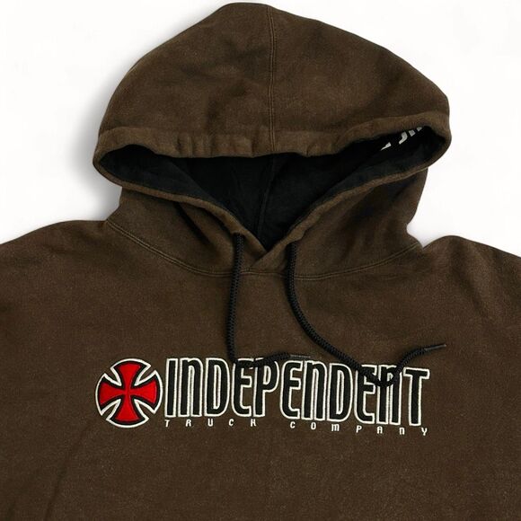 Y2K Independent Truck Co Brown Embroidered Hoodie M/L Skater Grunge - Picture 4 of 12